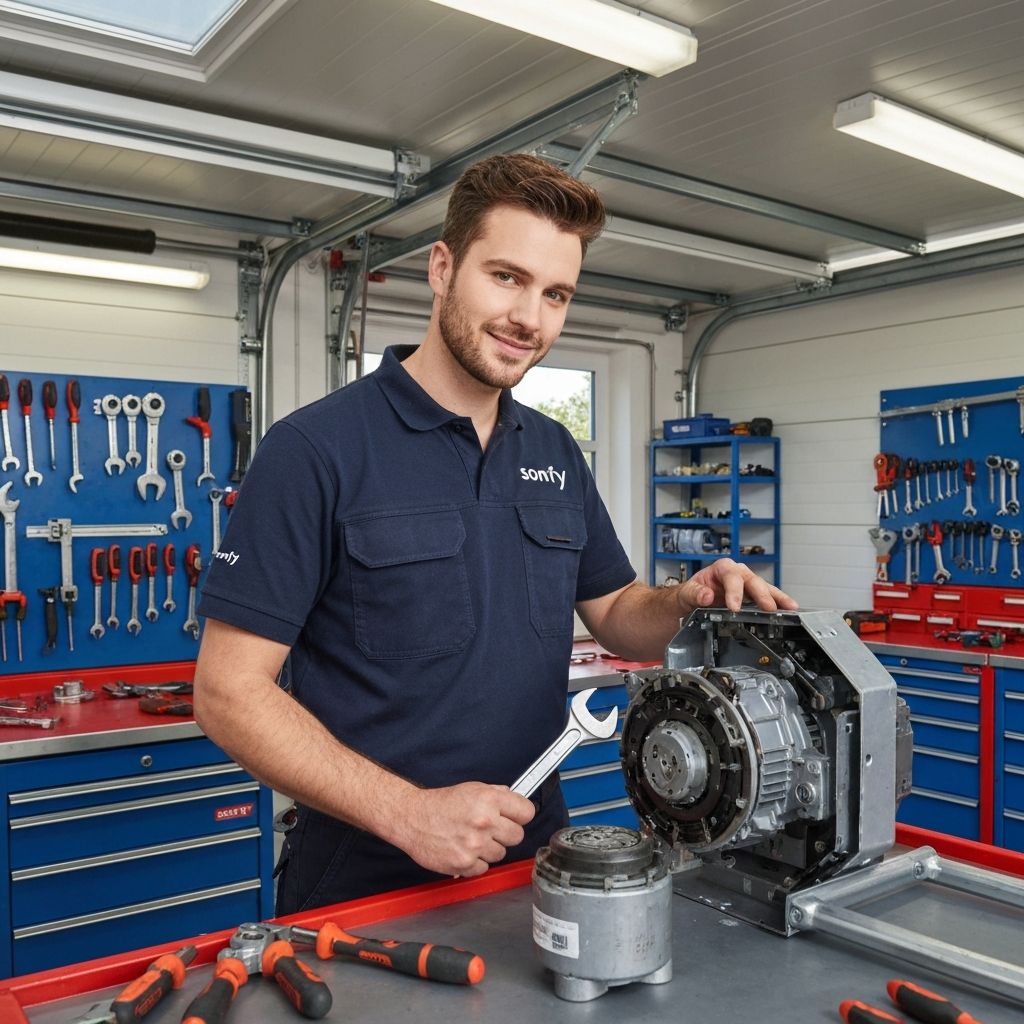 Technicien dépannant un volet Somfy à Lyon