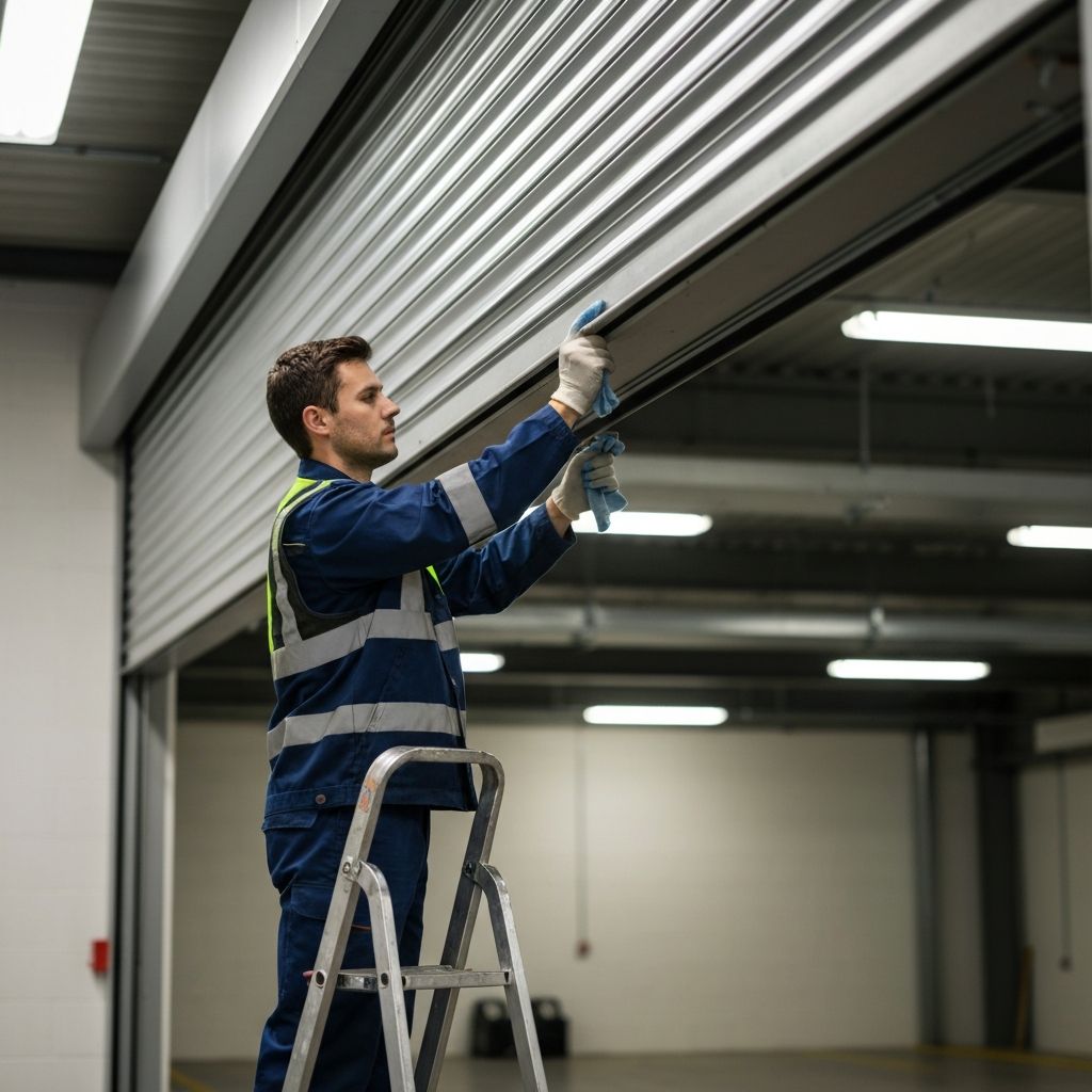 Technicien effectuant l'entretien d'un volet roulant à Lyon