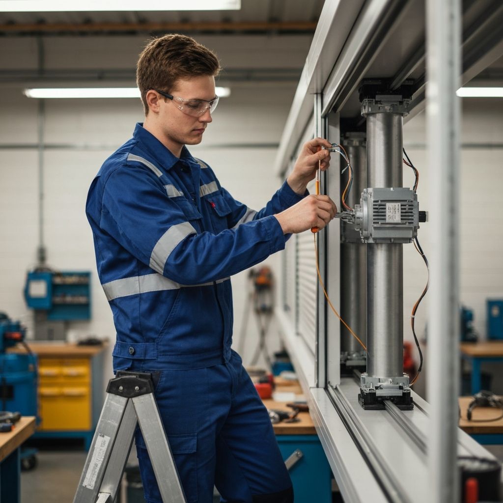 Technicien installant un moteur tubulaire dans un volet roulant à Lyon