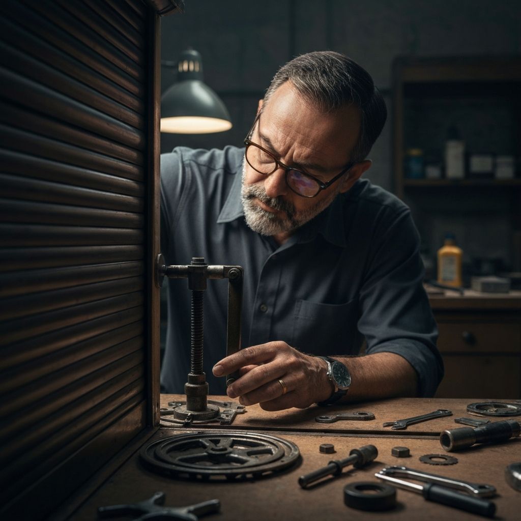 Technicien réparant une manivelle de volet roulant à Lyon